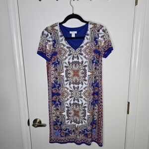 London Times Blue and Orange Paisley Dress Size 4P